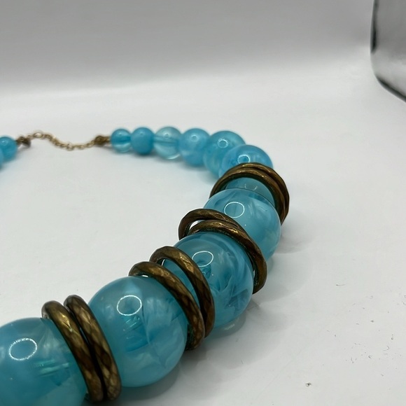 Large Bubble Necklace with Copper Circles! Big Bold Clear Blue Ball 20” Necklace - Picture 5 of 13